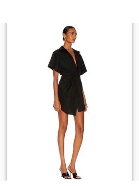 Alexander Wang Black Short Sleeve Button-Front Twist Dress